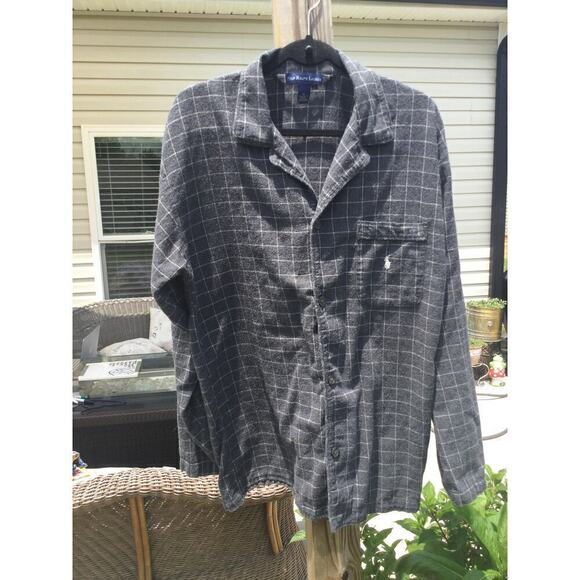 Polo Ralph Lauren sleepshirt mens M pajama grey plaid sleepware cotton preppy pj - Picture 1 of 9
